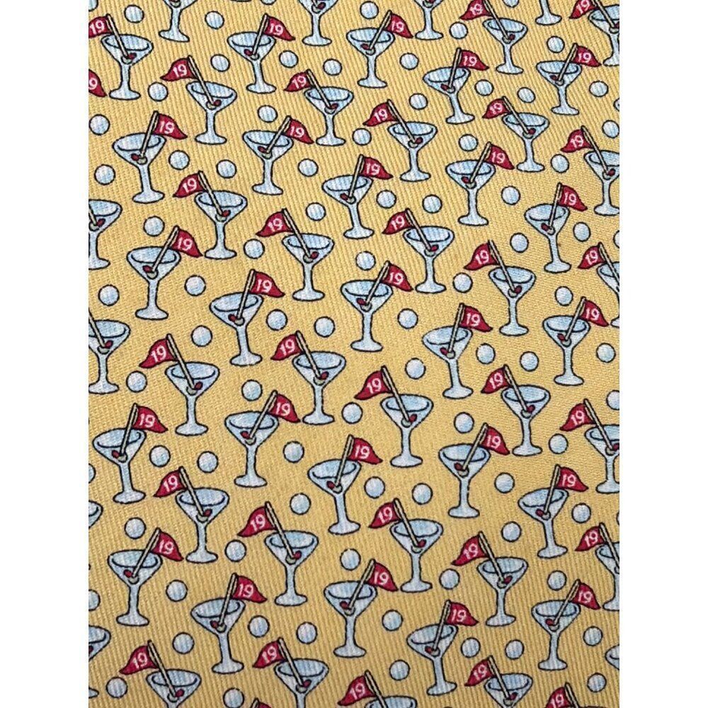 Vineyard Vines Martini 19th Hole Design Hand Made Yellow Silk Men’s Necktie